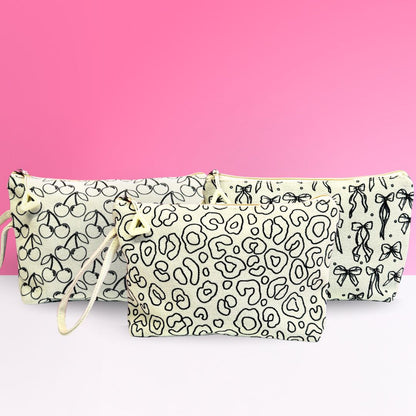DIY Essentials Pouch Bundle of 3 - Leopard Print, Bows and Cherry - No Pens