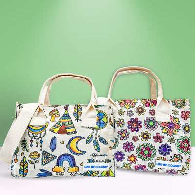 The Creative Tote Bag Bundle of 2 - Boho and Flower Mandala design - No Pens