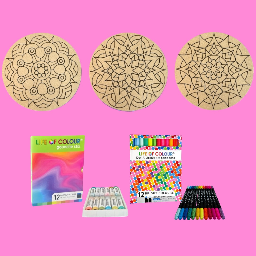 Life of Colour Mini Mandala Painting Kit Bundle of 3 (Group 1)