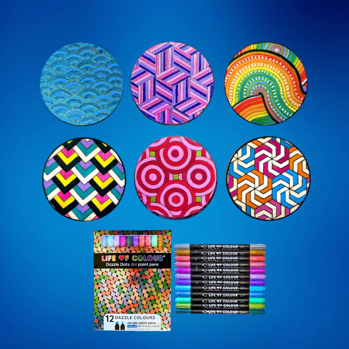 Life of Colour Zendoodle Coaster Kit - Set of 6